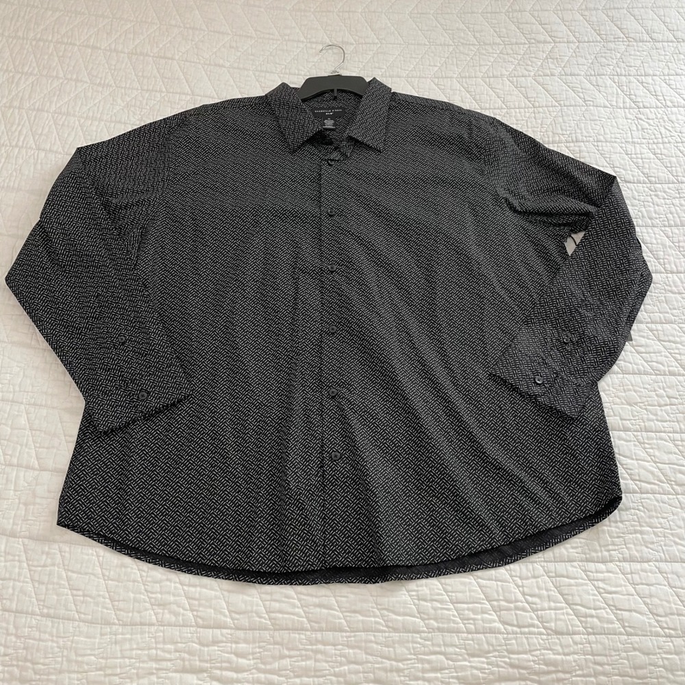 Shaquille O'Neal XLG Mens 3XL Big and Tall Black Geometric Button Down Shirt
